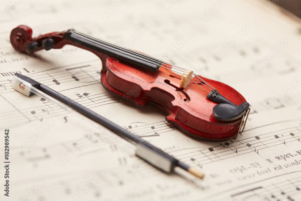 Fototapeta premium violin on of notes background