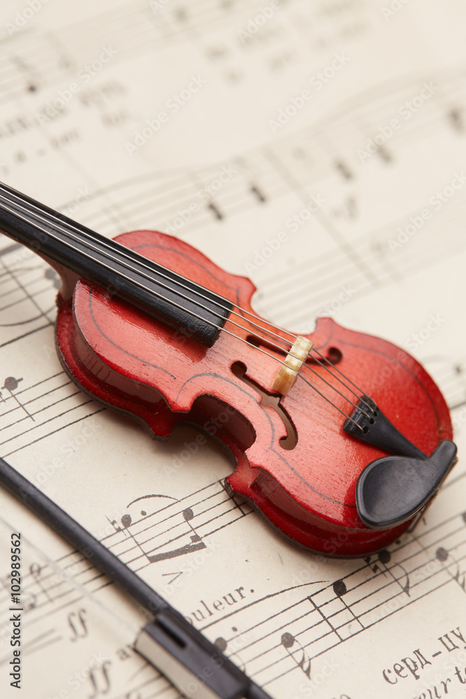 Fototapeta premium violin on of notes background