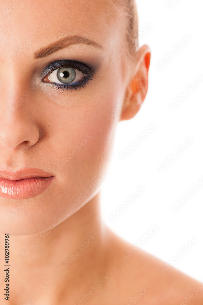 Beauty portrait of woman with perfect makeup, smokey eyes, full Beauty portrait of woman with perfect makeup, smokey eyes, full