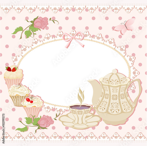 Card with lace in polka dot, butterfly and roses.
