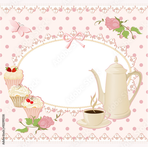 Card with lace in polka dot, butterfly and roses.