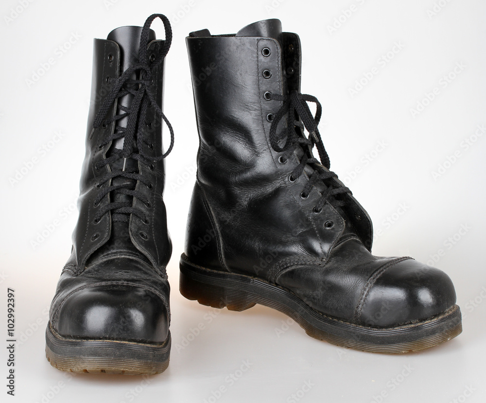 Old black leather boots