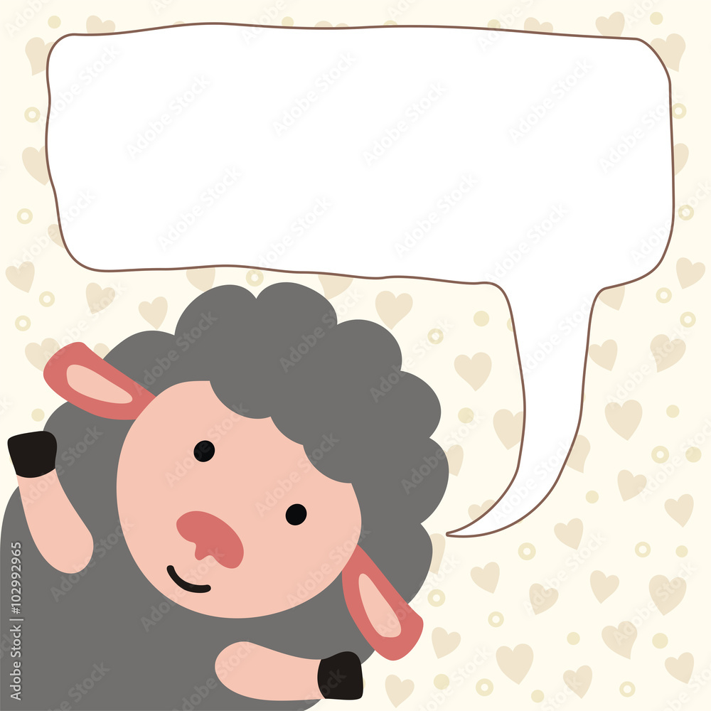 Funny little sheep speaking, box greetings, congratulations, bubble speech Funny little sheep speaking, box greetings, congratulations, bubble speech