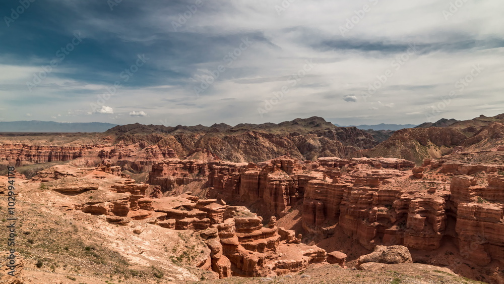 4K TimeLapse. Charyn grand canyon and mountains in Kazakhstan. 4K TimeLapse. Charyn grand canyon and mountains in Kazakhstan.