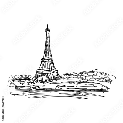 illustration vector doodle hand drawn of sketch Paris eiffel tower