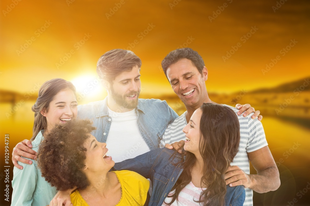 Composite image of group portrait of happy young colleagues Composite image of group portrait of happy young colleagues