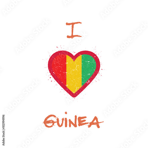 Guinea flag heart design. T-shirt print. Red, yellow, green colors.