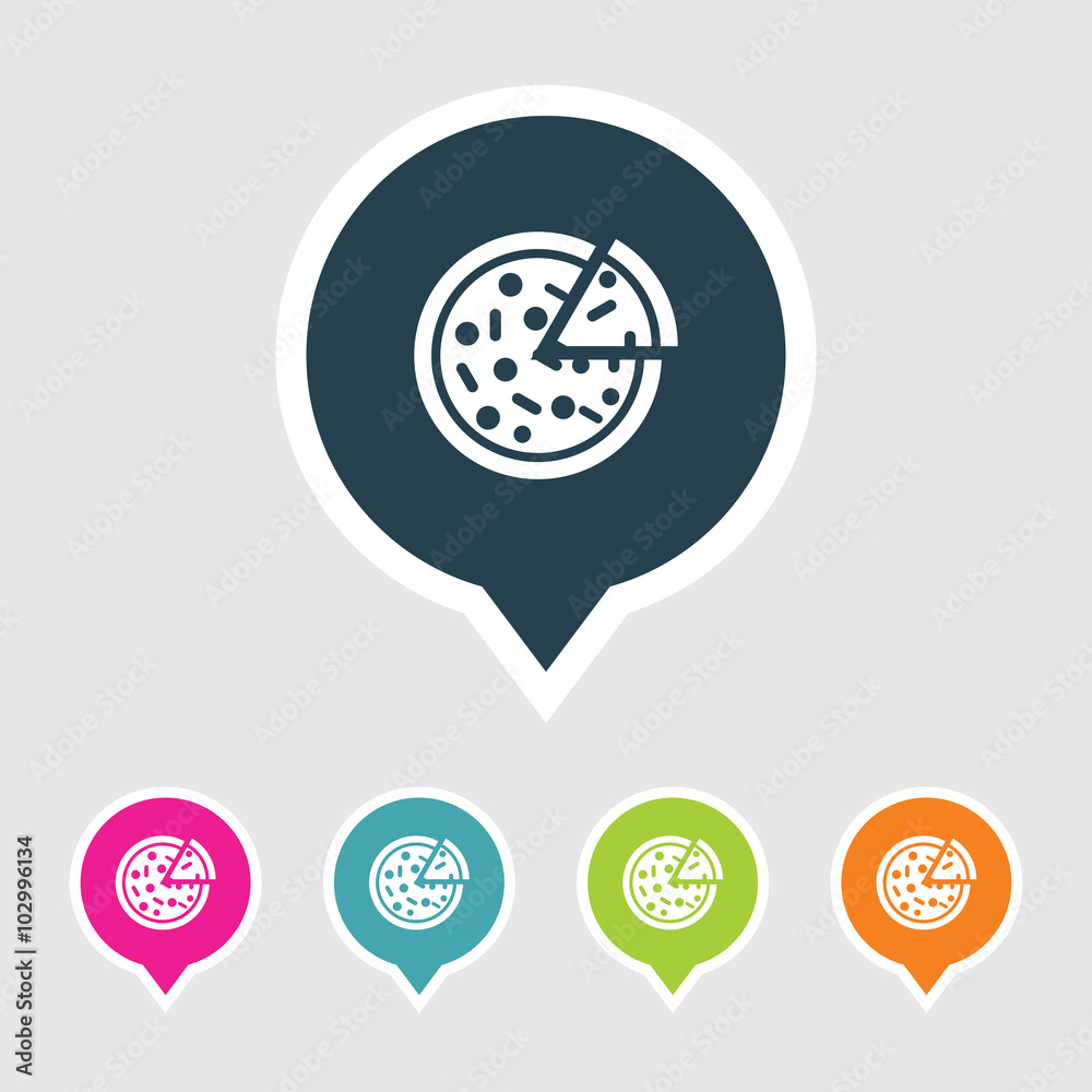 Obraz premium Very Useful Editable Pizza Icon on Different Colored Pointer Shape. Eps-10.