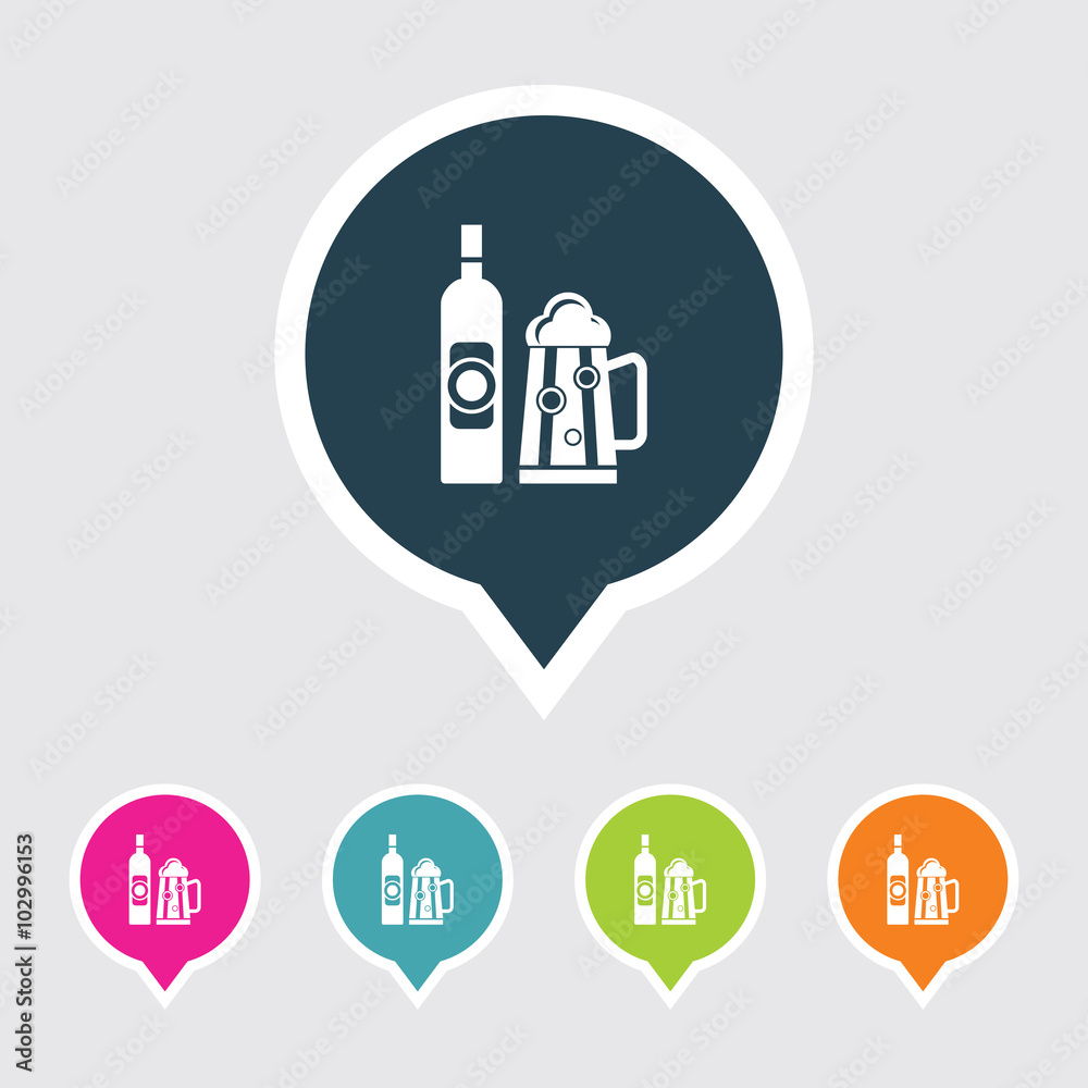 Very Useful Editable Beer Bottle & Glass Icon on Different Colored Pointer Shape. Eps-10. Very Useful Editable Beer Bottle & Glass Icon on Different Colored Pointer Shape. Eps-10.