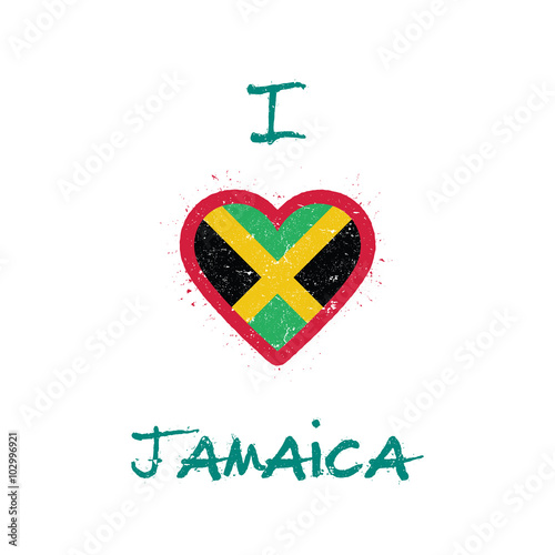 Jamaican flag heart design on a t-shirt, symbolizing love for Jamaica.