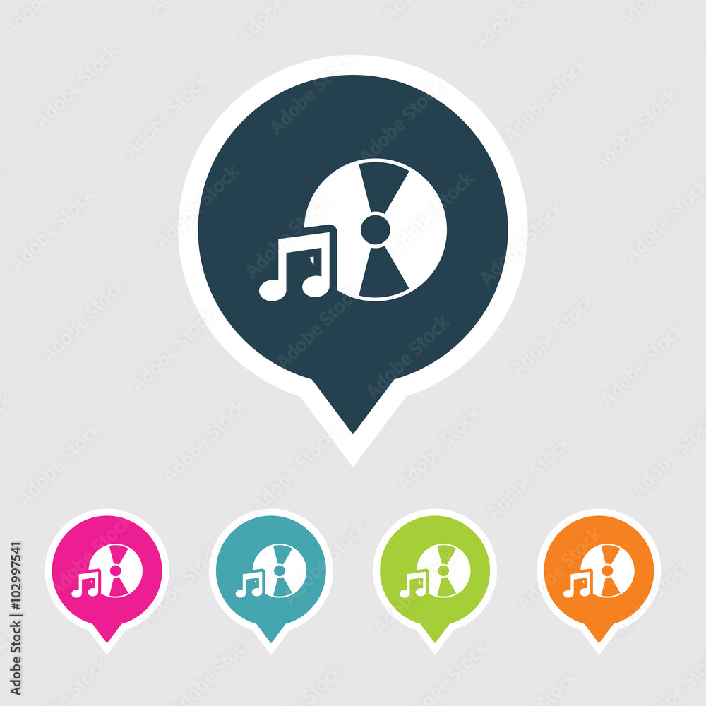 Very Useful Editable DJ Or Music Disc Icon on Different Colored Pointer Shape. Eps-10.