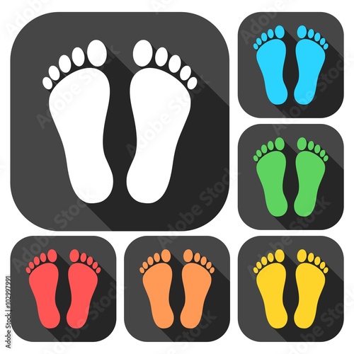 Two footprint icons set with long shadow