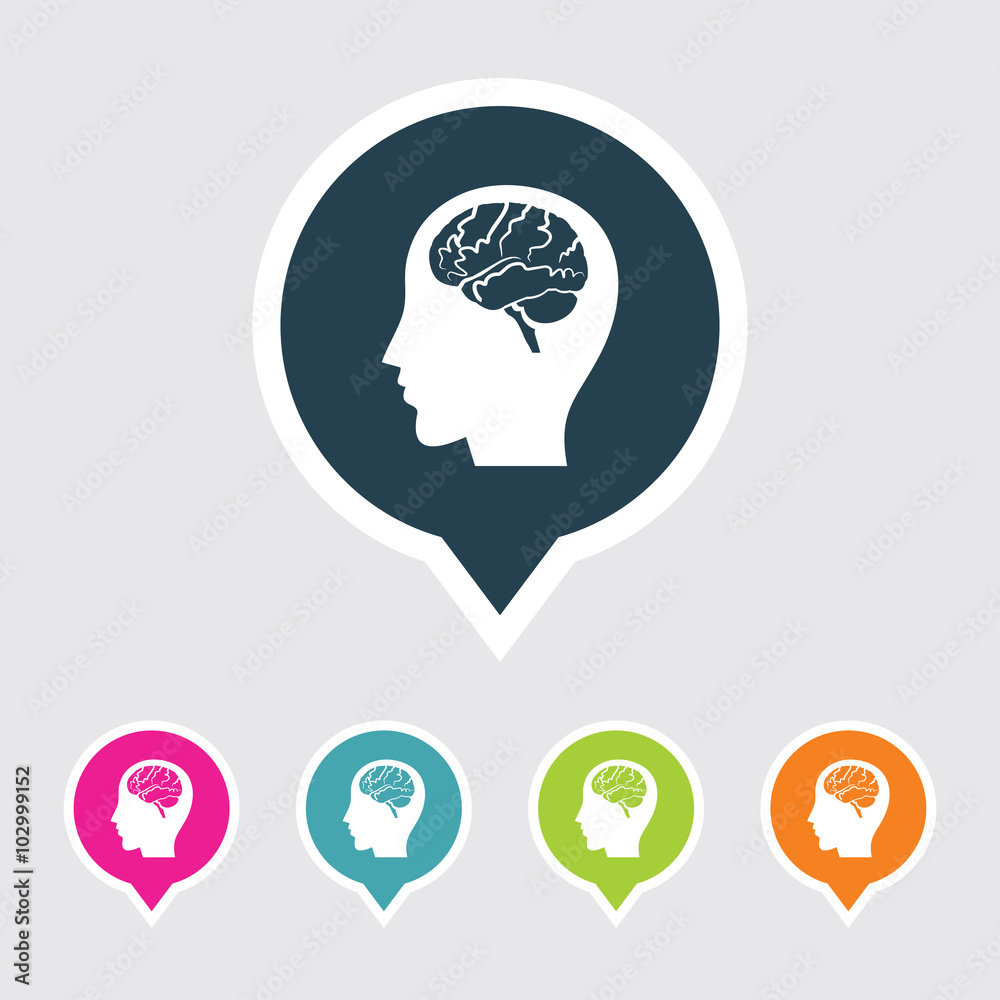 Icon of Human Head & Brain in Multi Color Circle & Square Shape. Eps-10.