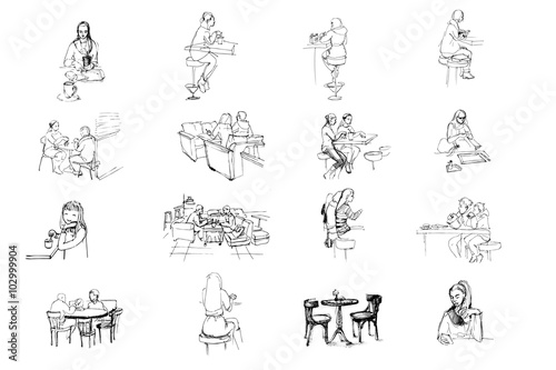  vector set of sketches of people sitting in cafe © Vadim Hnidash