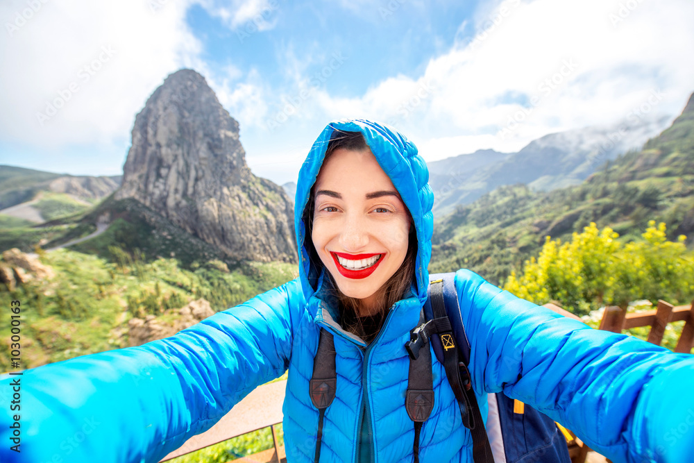 Woman traveling mountains on La Gomera island