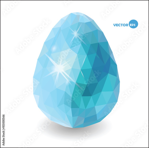 Single blue Easter egg with decorative patterns in low poly style. Easter vector background. Easter color eggs for you Happy Easter. Easter collection. Vector illustration.