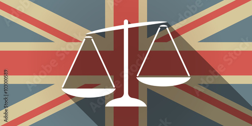 Long shadow UK flag icon with  an unbalanced weight scale
