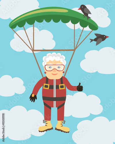 grandma jumping with a parachute
