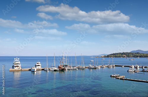 Corfu town marine with yachts and sailboats