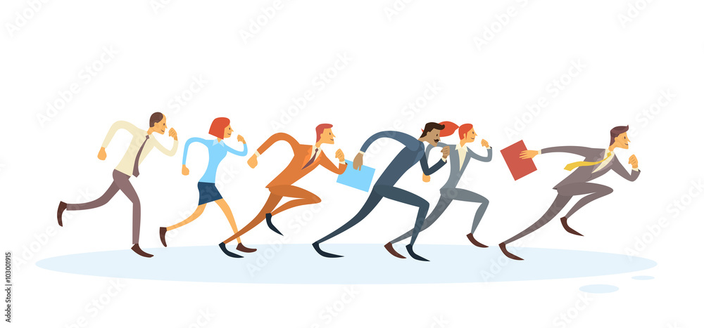 Business People Group Run To Finish Team Leader Competition Concept Isolated
