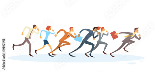 Business People Group Run To Finish Team Leader Competition Concept Isolated