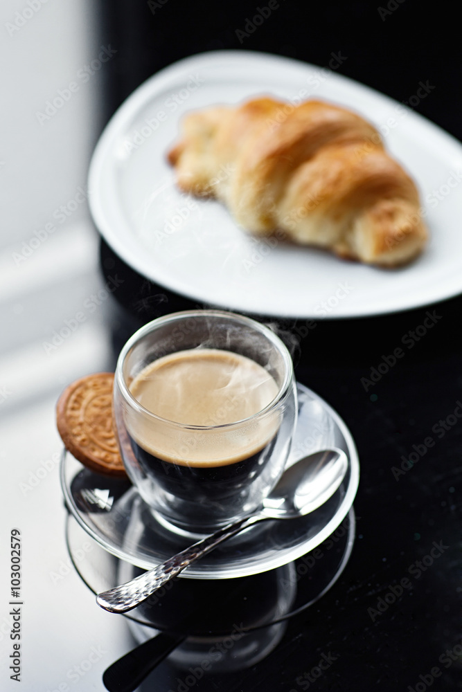 Croissant and Coffee. French Breakfast Croissant and Coffee. French Breakfast
