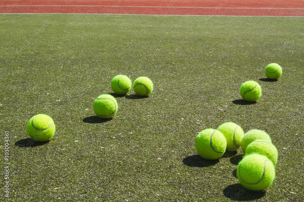 tennis balls on a tennis field