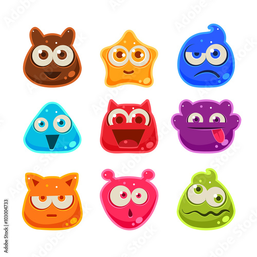Colourful Jelly Characters with Emotions. Vector Illustration