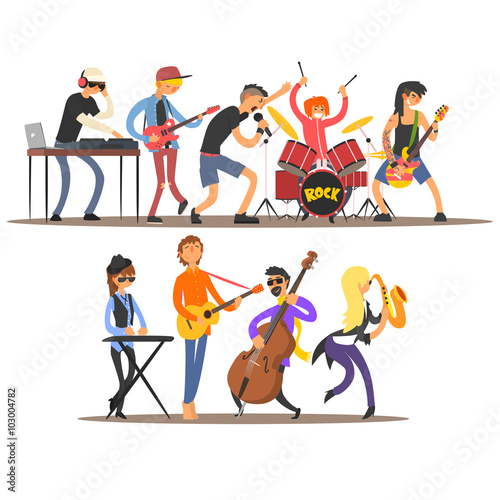 Musicians and Mucical Instruments. Vector Illustration