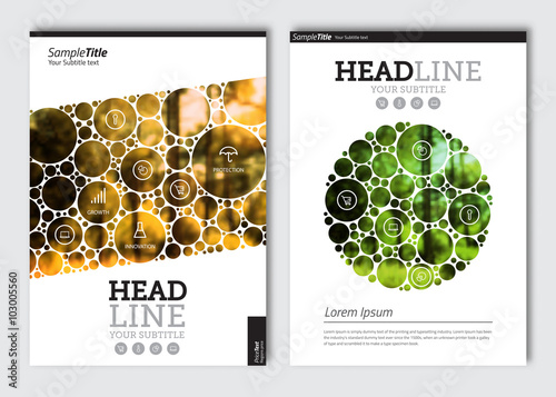Business brochure design template. Vector flyer layout, blur background with elements for magazine, cover, poster design. A4 size.