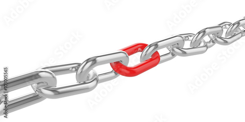 Chrome chain with a red link at the center. photo