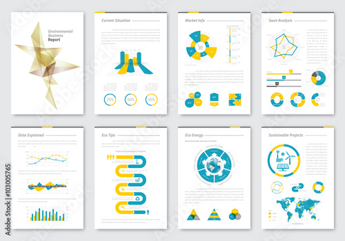 Vector brochure design template. Infographics elements for business presentations and reports. Easy graphics edition. A4 size.