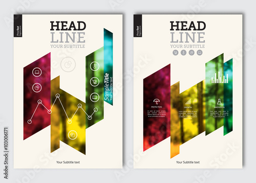 Business brochure design template. Vector flyer layout, blur background with elements for magazine, cover, poster design. A4 size.