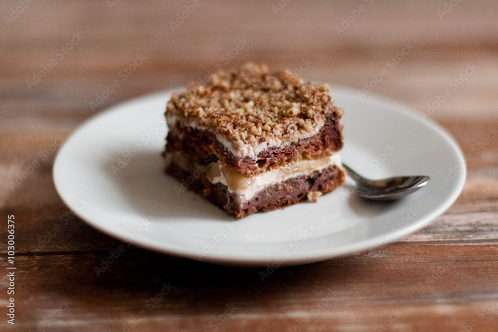 Chocolate cake with caramel cream and banana Chocolate cake with caramel cream and banana