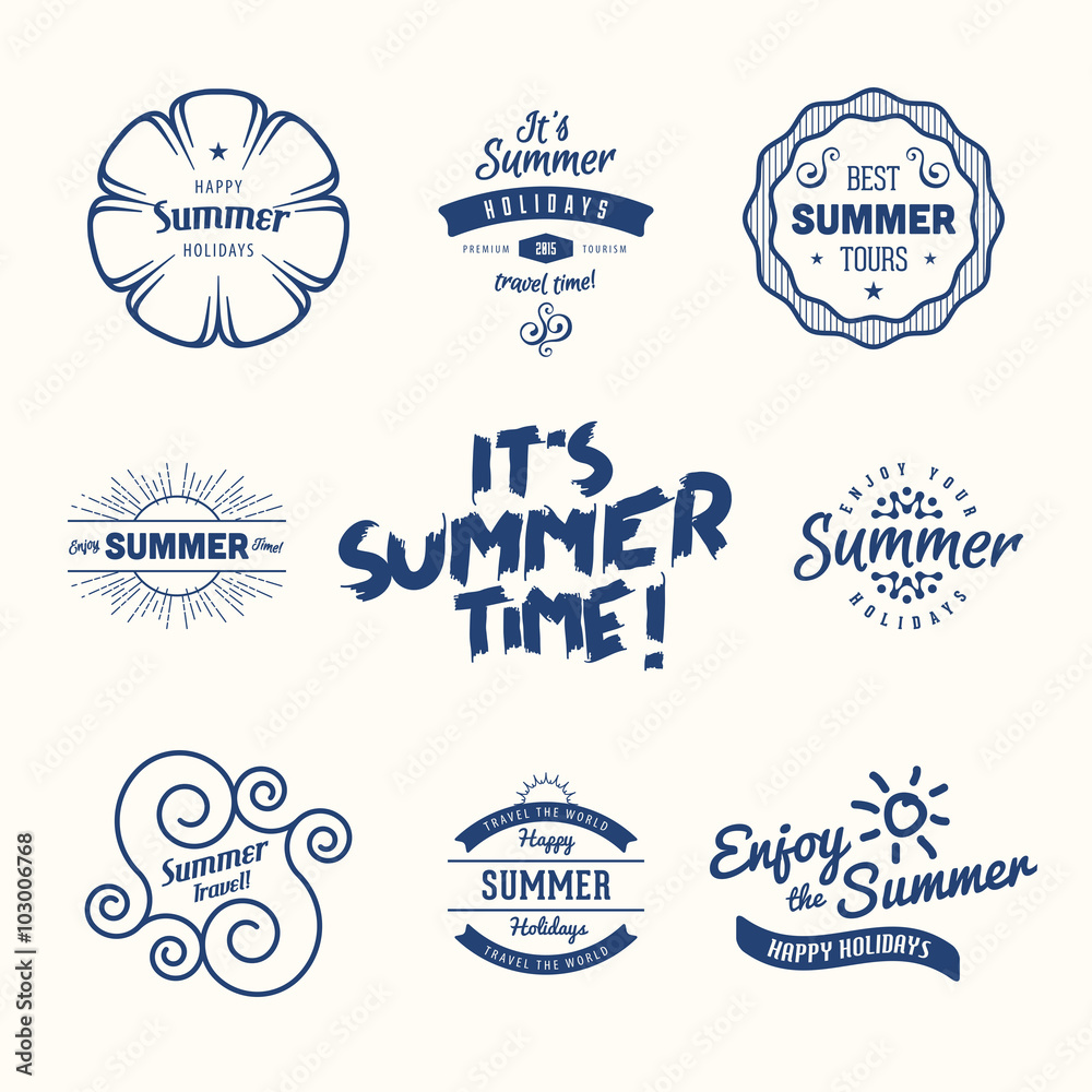 Fototapeta premium Vector Summer vintage insignia, frame, label design template in line style.