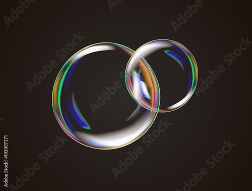 Transparent rainbow soap bubbles vector.