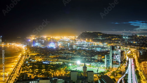 Day to night time lapse of beautiful harbour in Barcelona, Spain