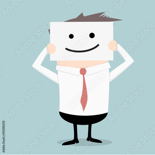 businessman hiding smile