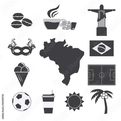 Brazil Tourist Attraction Icons Set.