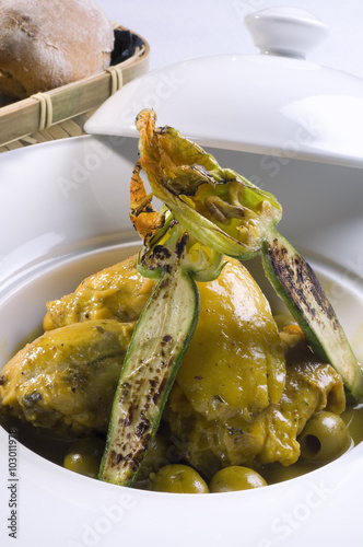 Chicken tagine with preserved lemons and green olives