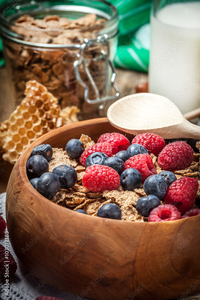 Tasty breakfast with cereal and frut. Tasty breakfast with cereal and frut.