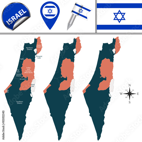 Map of Israel with named districts