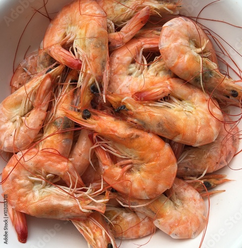bowl of boiled shrimp