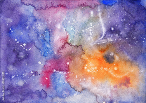 Abstract watercolor background with purple, blue and pink stains