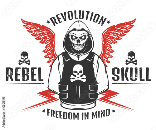 Set of rebel skull and revolution skeleton black and white print for t shirt 
