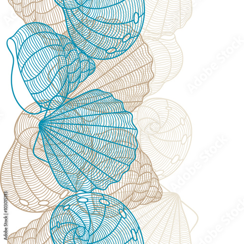 Marine seamless pattern with stylized seashells. Background made without clipping mask. Easy to use for backdrop, textile, wrapping paper