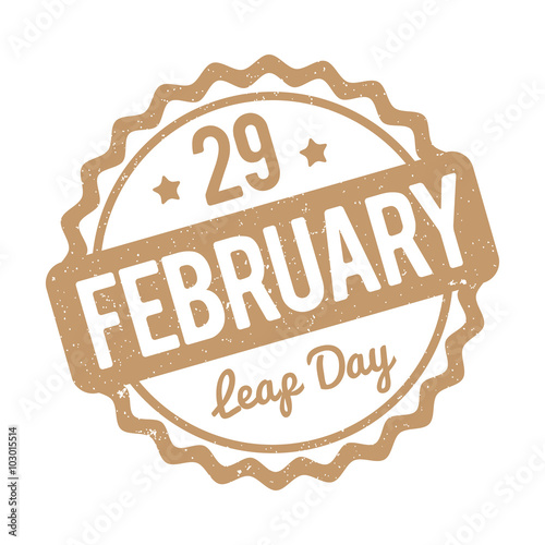 29 February Leap Day rubber stamp brown on a white background.