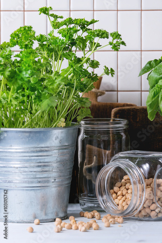 Herbs and checkpeas photo