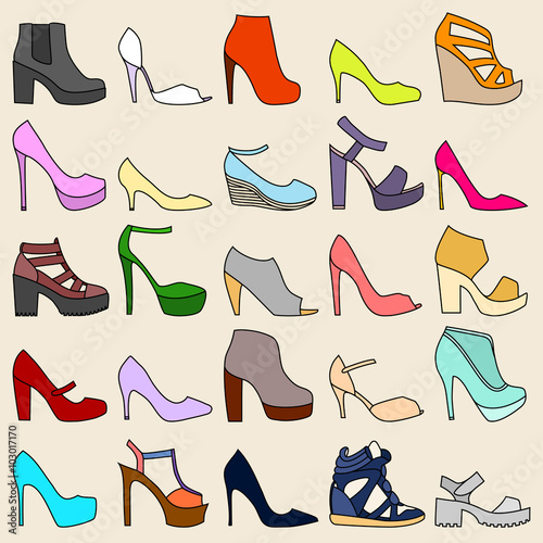 Set of 25 fashionable shoes
