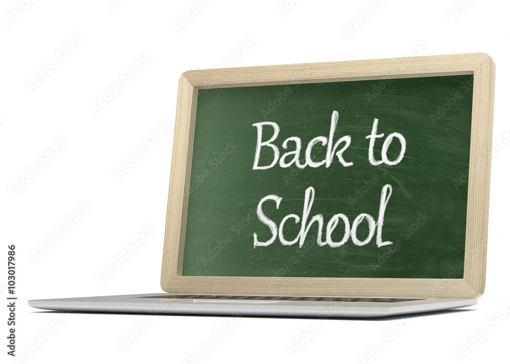 Fototapeta premium Laptop with chalkboard, back to school, online education concept